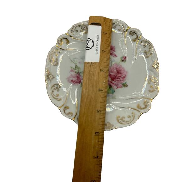 Set Of 2 Hand Painted Rose With Gold Trim 6” Cake Plates W/ Makers Mark. Rare - Picture 5 of 6